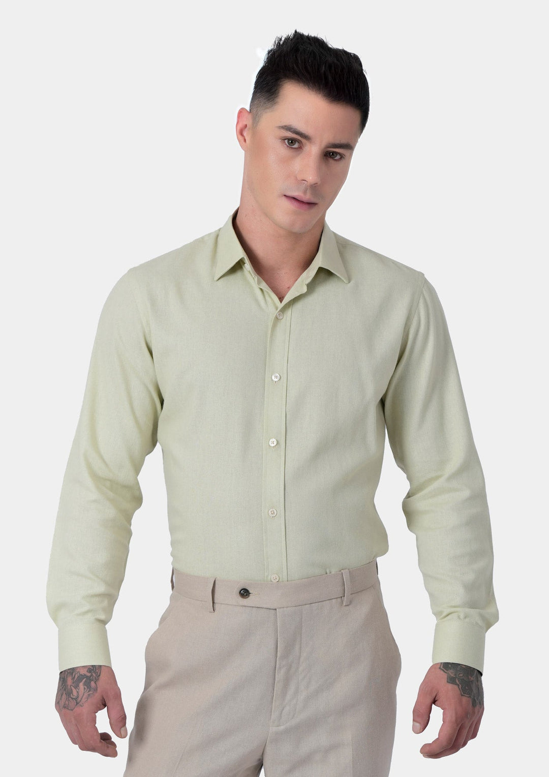 Olive Cream Linen Shirt - SARTORO