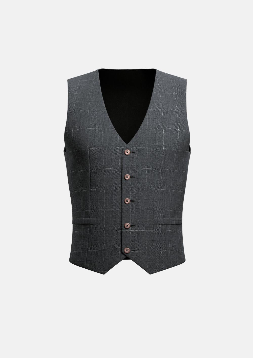 Dark Grey Windowpane Vest - SARTORO