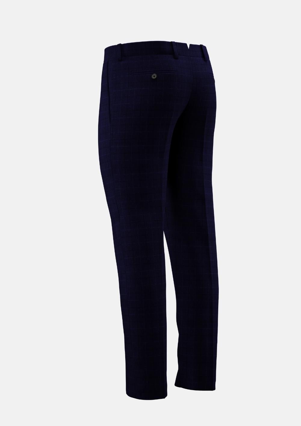 Deep Blue Flannel Windowpane Pants - SARTORO