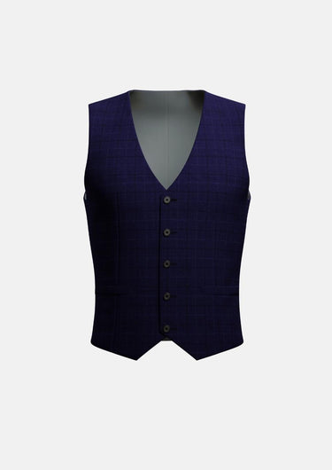 Deep Blue Flannel Windowpane Vest - SARTORO