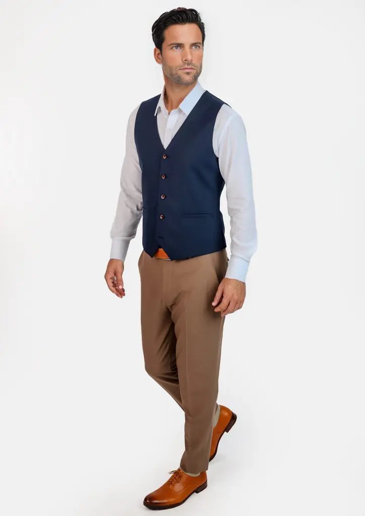Deep Blue Sharkskin Vest - SARTORO