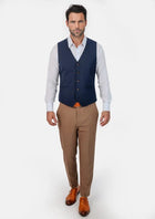 Deep Blue Sharkskin Vest - SARTORO756
