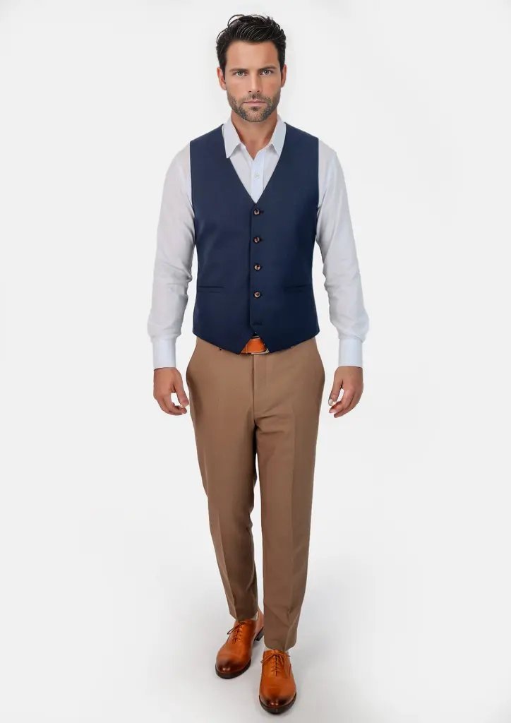 Deep Blue Sharkskin Vest - SARTORO709