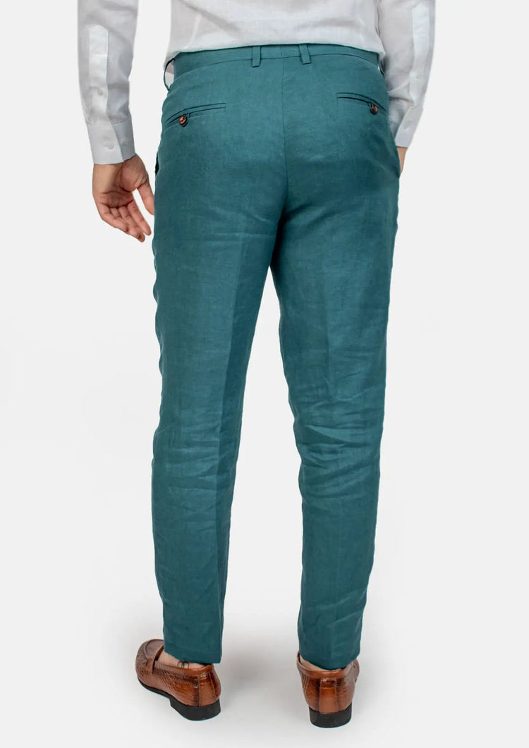 Deep Teal Linen Pants - SARTORO351
