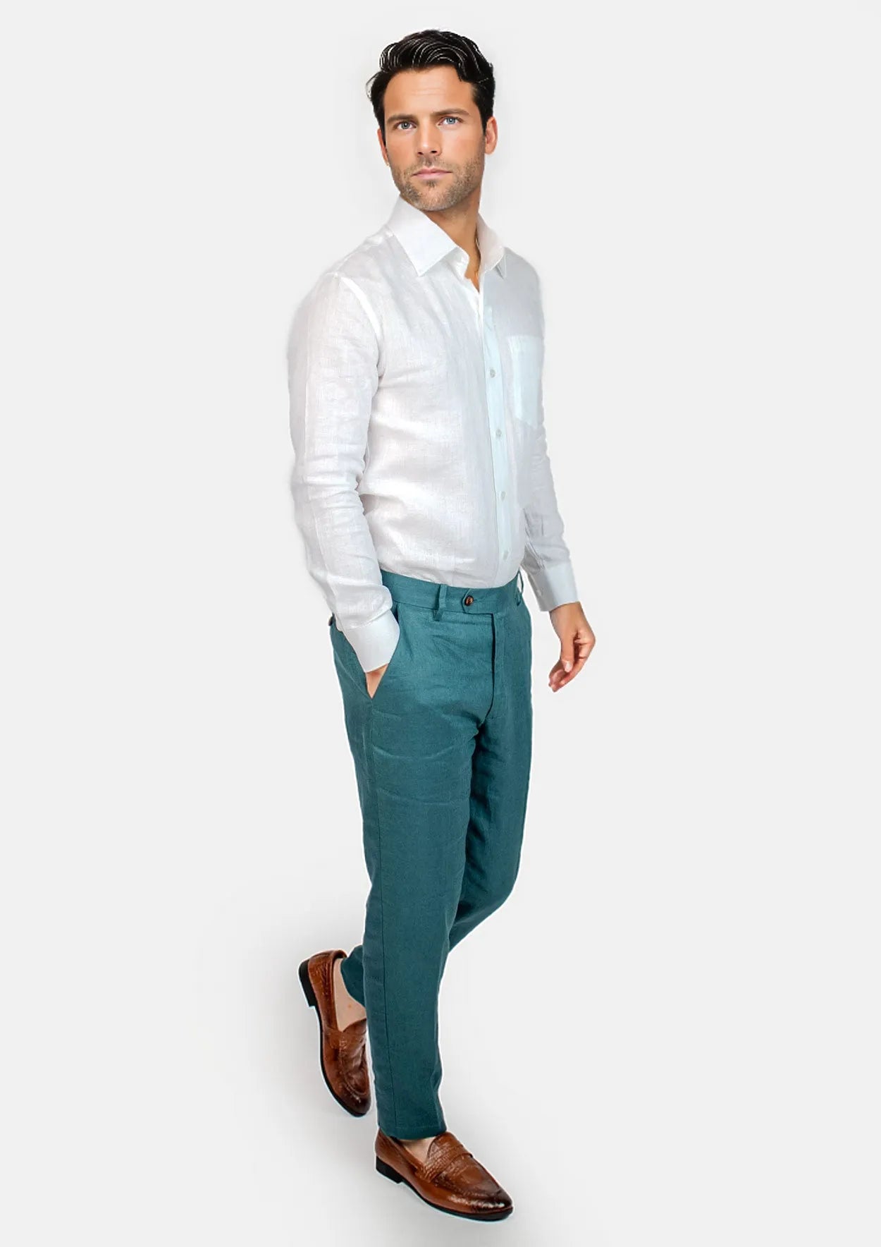 Deep Teal Linen Pants - SARTORO