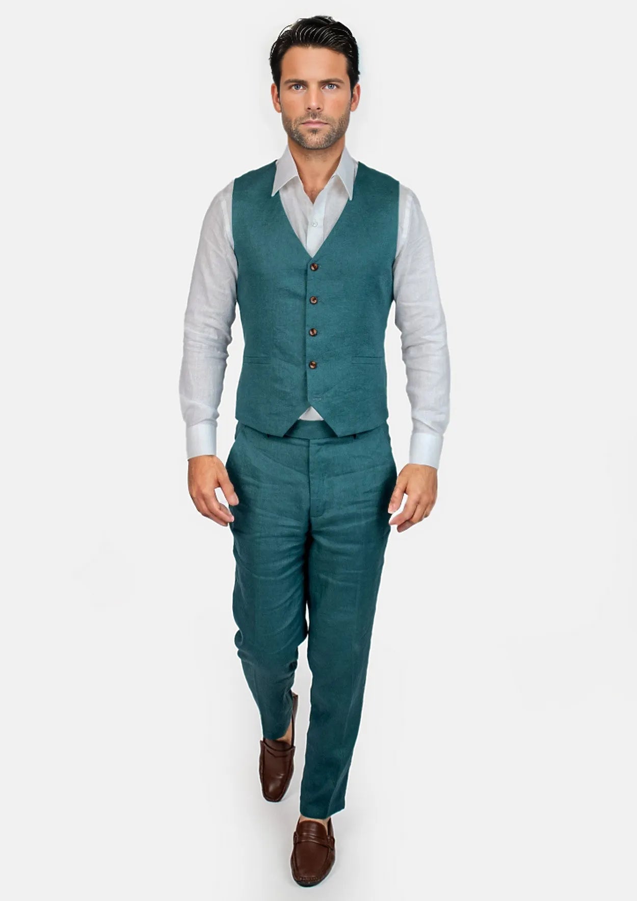 Deep Teal Linen Vest - SARTORO