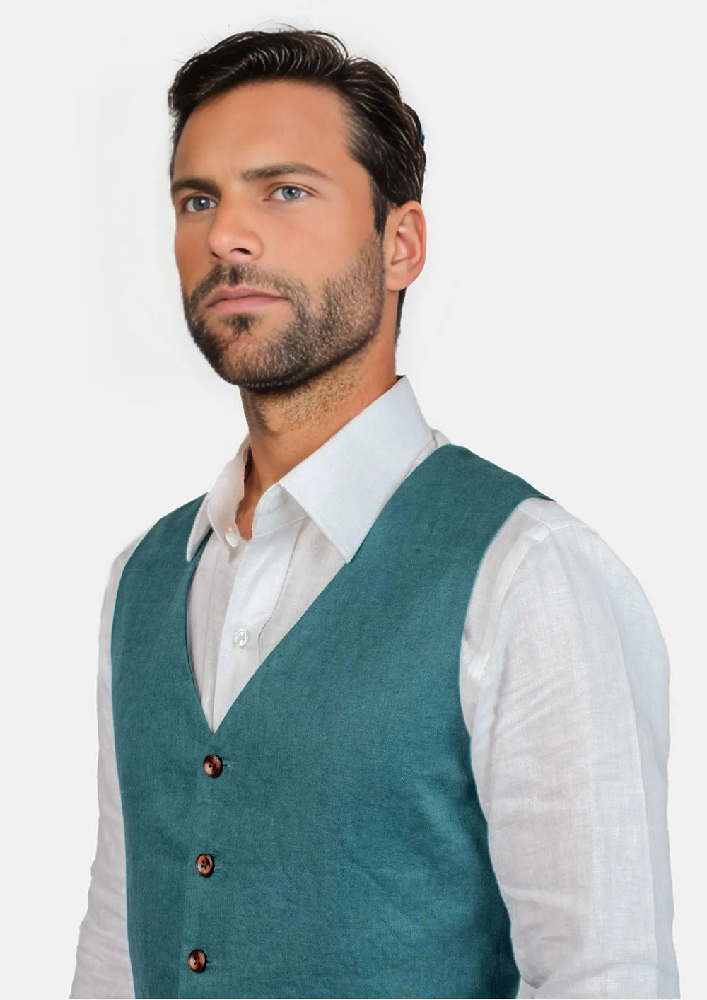 Deep Teal Linen Vest - SARTORO