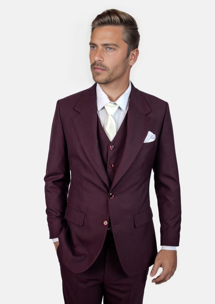 Ellis Burgundy Sharkskin Suit - SARTORO