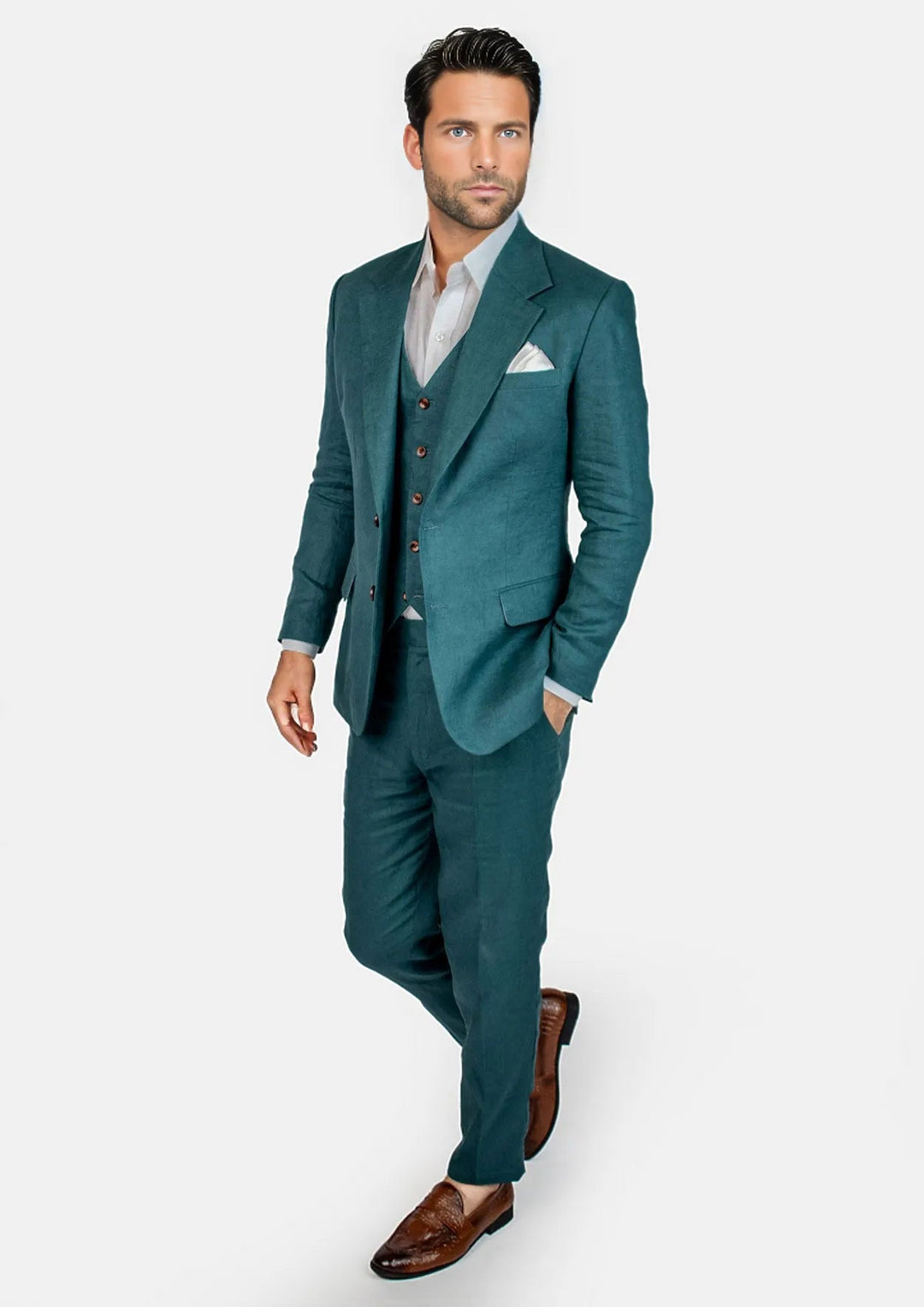 Ellis Deep Teal Linen Suit - SARTORO