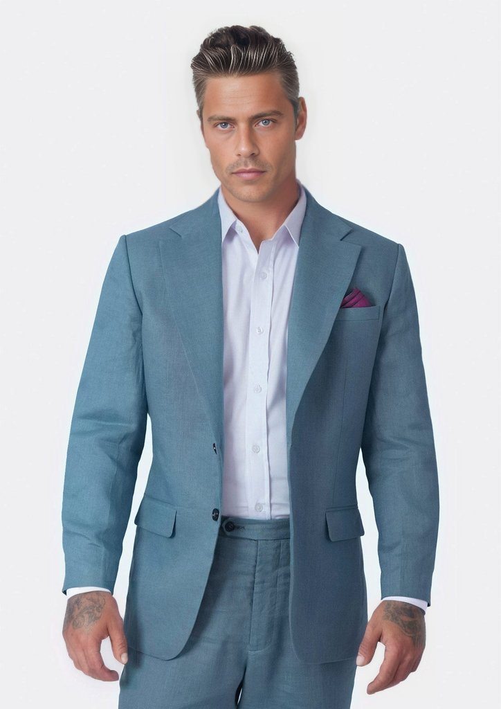 Ellis Koi Blue Linen Jacket - SARTORO