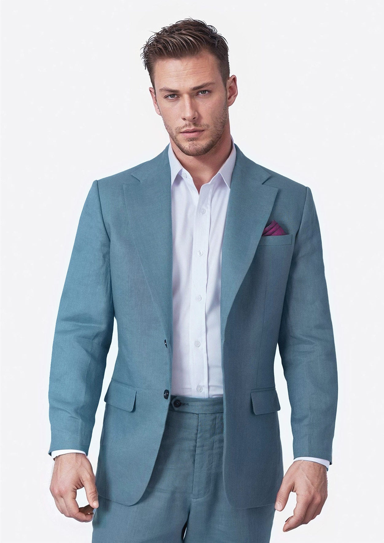 Ellis Koi Blue Linen Suit - SARTORO
