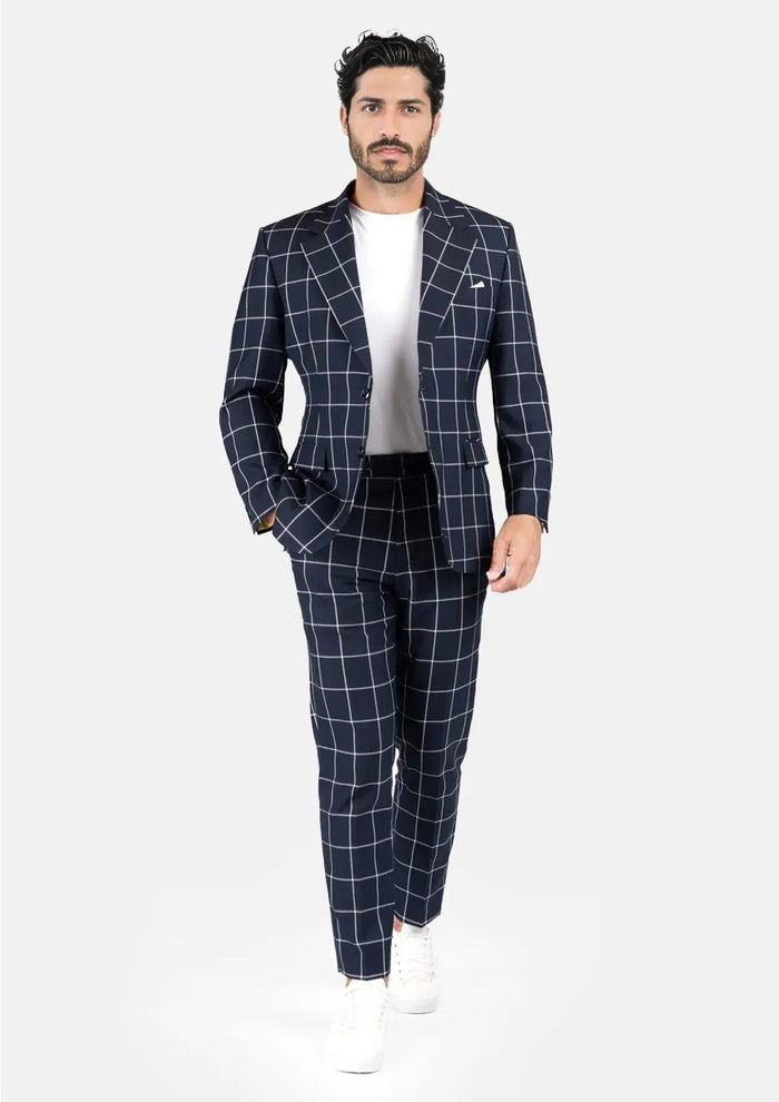 Ellis Regal Navy Windowpane Suit - SARTORO434