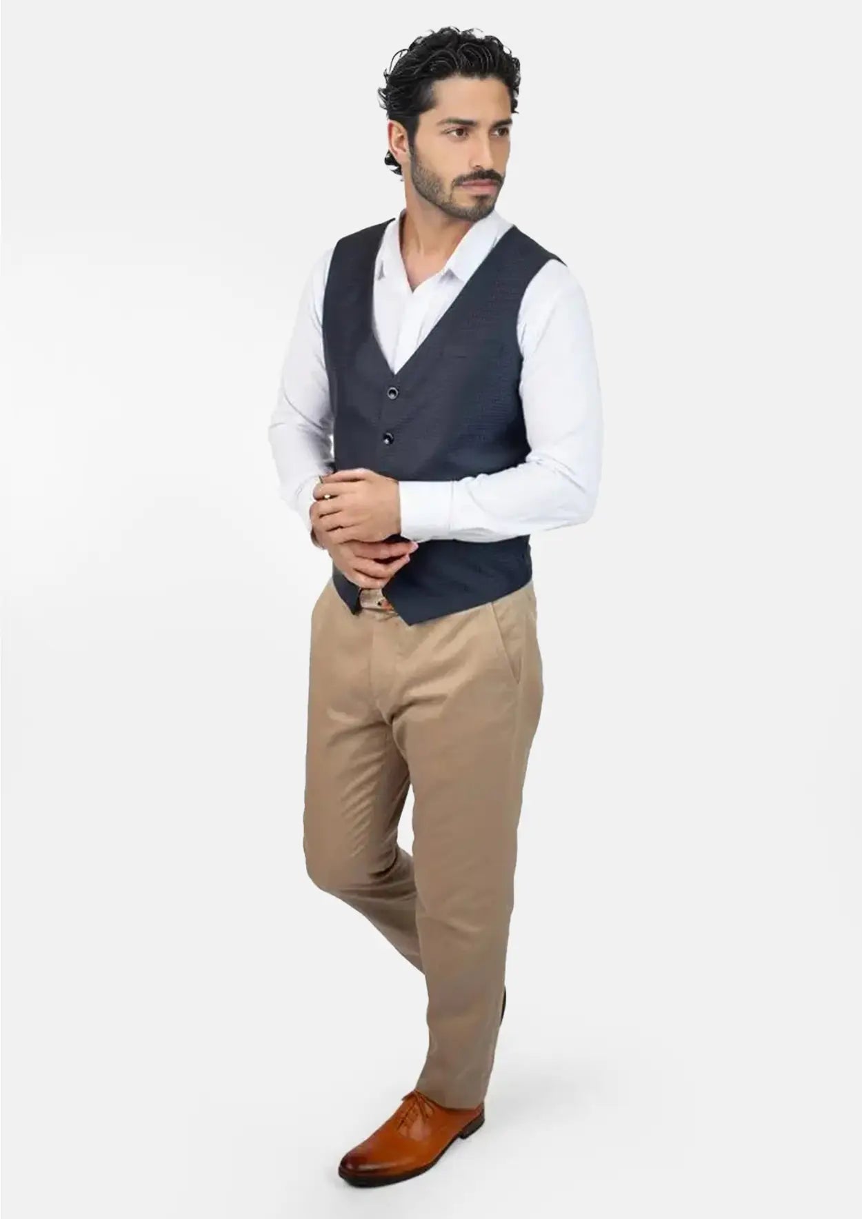 Graphite Blue Microcheck Vest - SARTORO