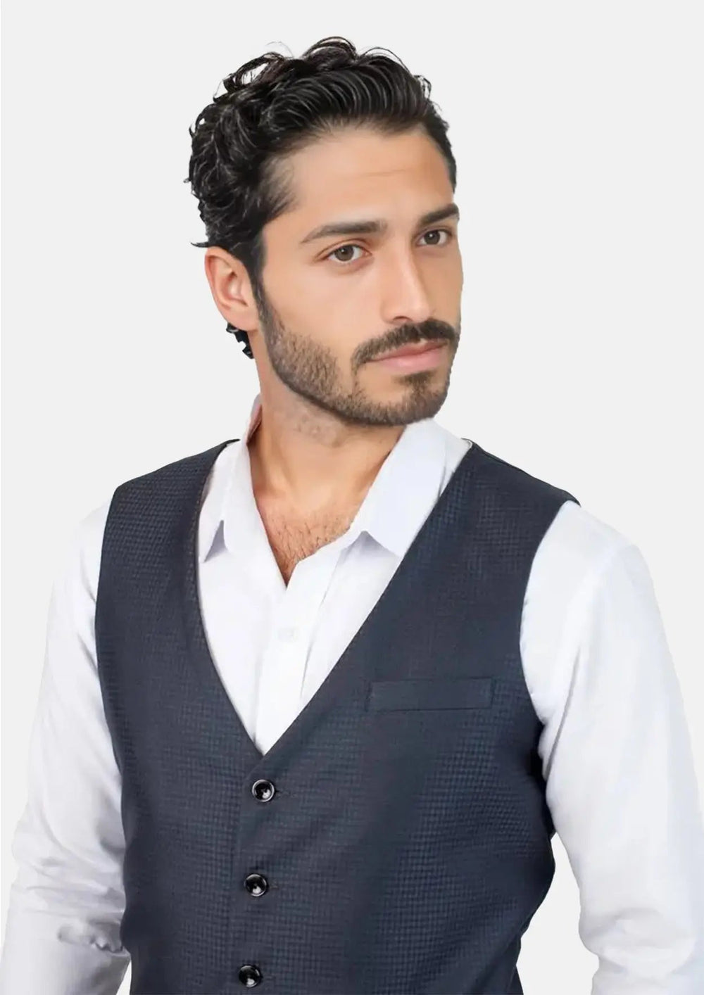 Graphite Blue Microcheck Vest - SARTORO