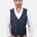 Graphite Blue Microcheck Vest - SARTORO