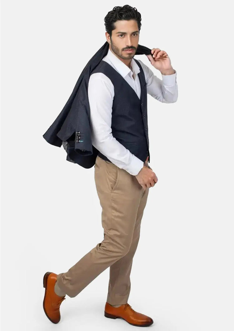 Graphite Blue Microcheck Vest - SARTORO306