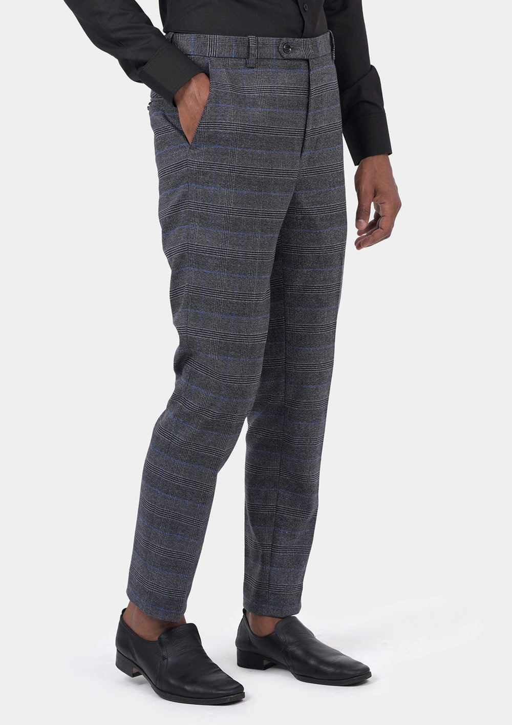 Dark Grey Prince of Wales Pants - SARTORO