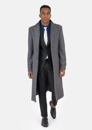 Grey Wool Classic Long Overcoat - SARTORO