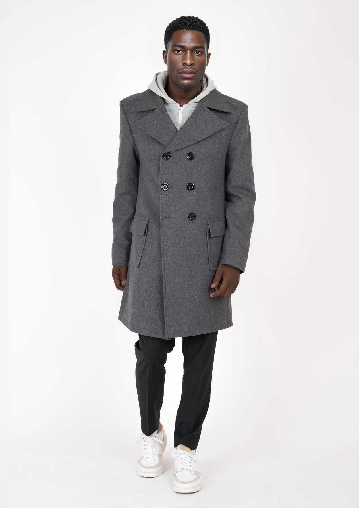 Grey Wool Signature Peacoat - SARTORO