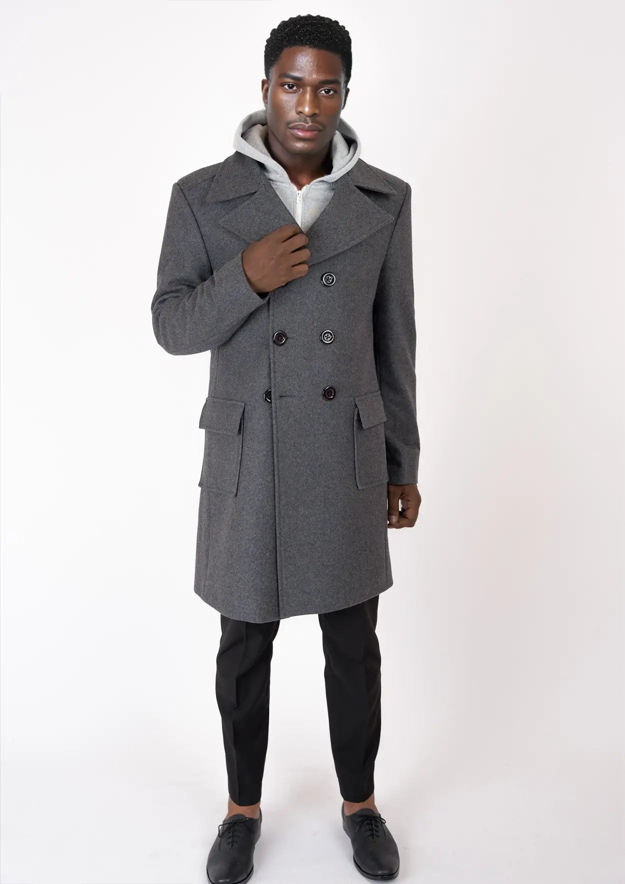 Grey Wool Signature Peacoat - SARTORO