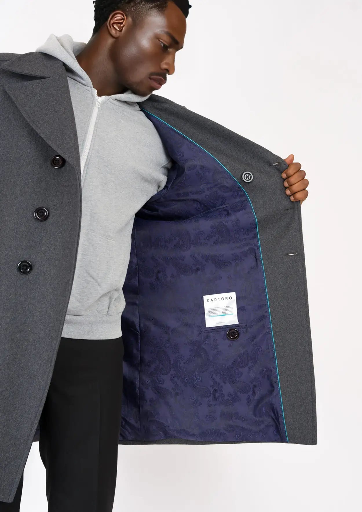 Grey Wool Signature Peacoat - SARTORO