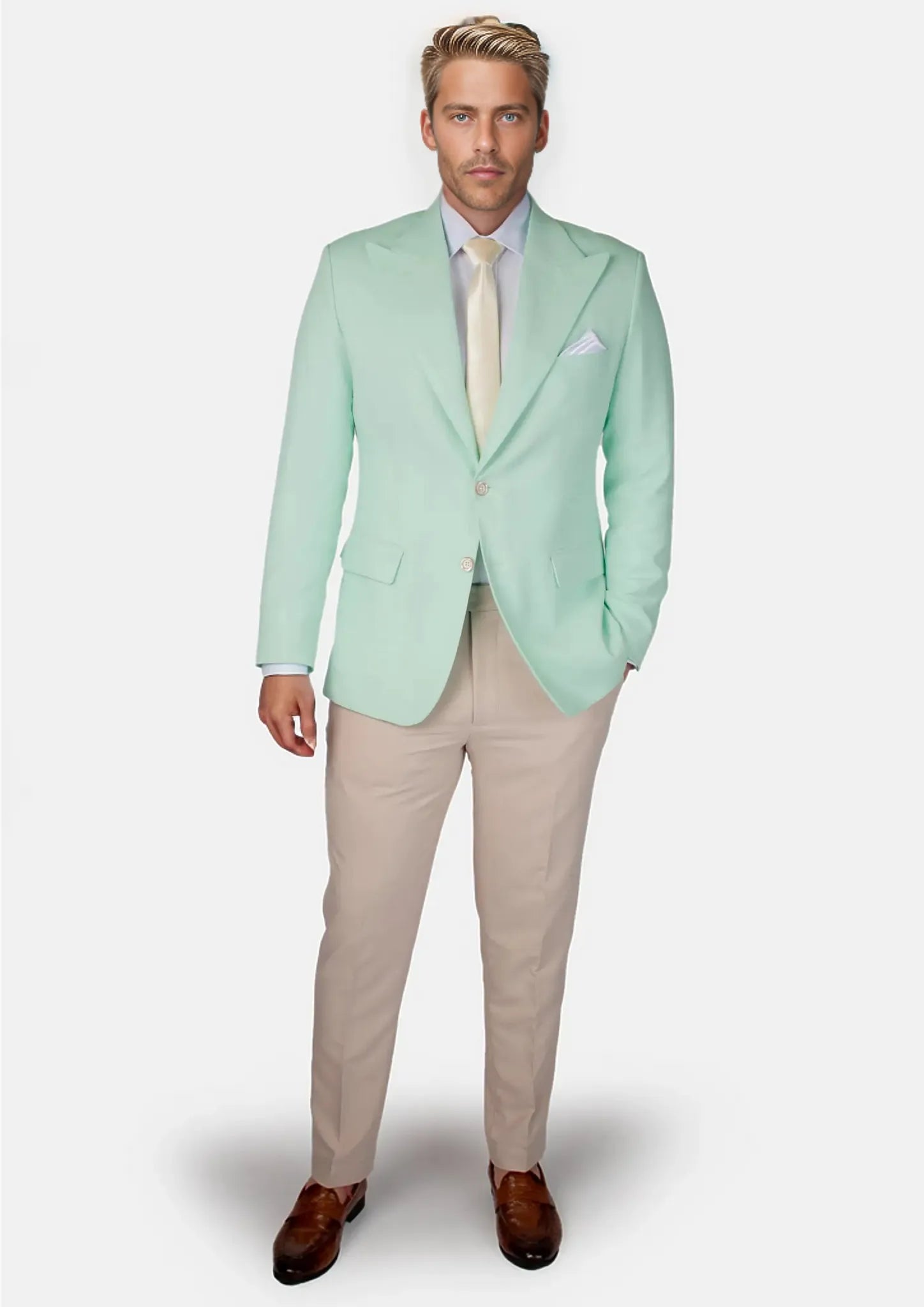 mint green dress and jacket Mint dress, white jacket