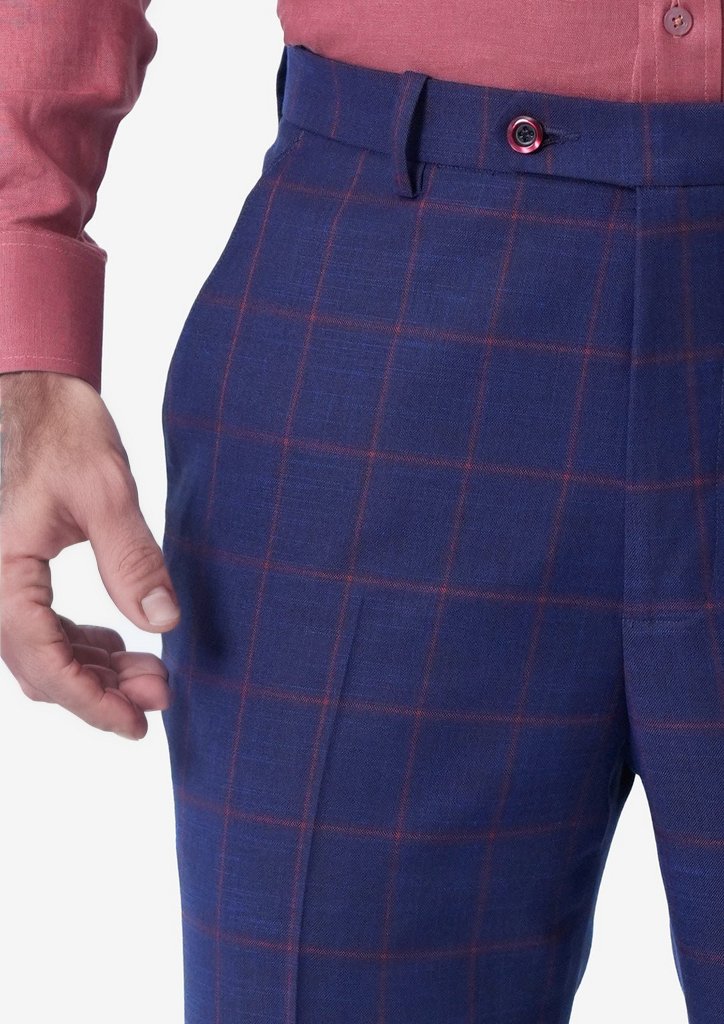 Indigo Blue Windowpane Pants - SARTORO