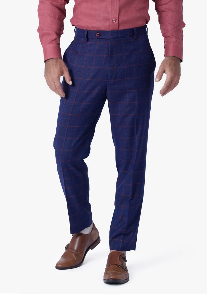 Indigo Blue Windowpane Pants | SARTORO