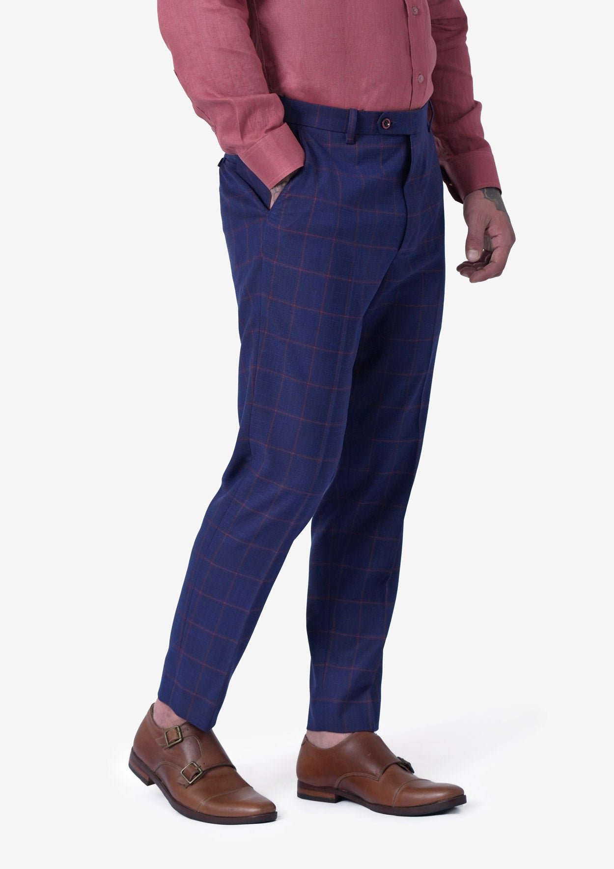 Indigo Blue Windowpane Pants - SARTORO