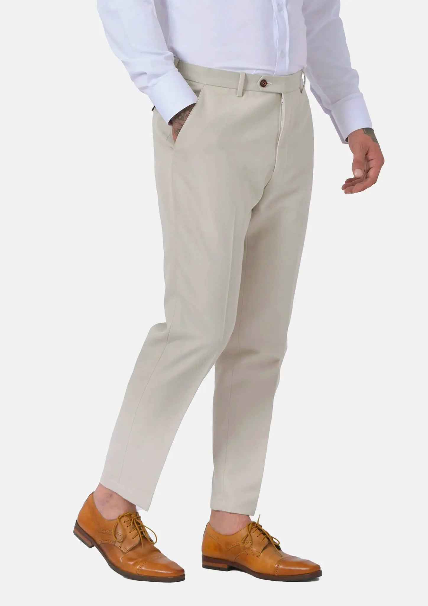 Ivory Cotton Chino Pants - SARTORO