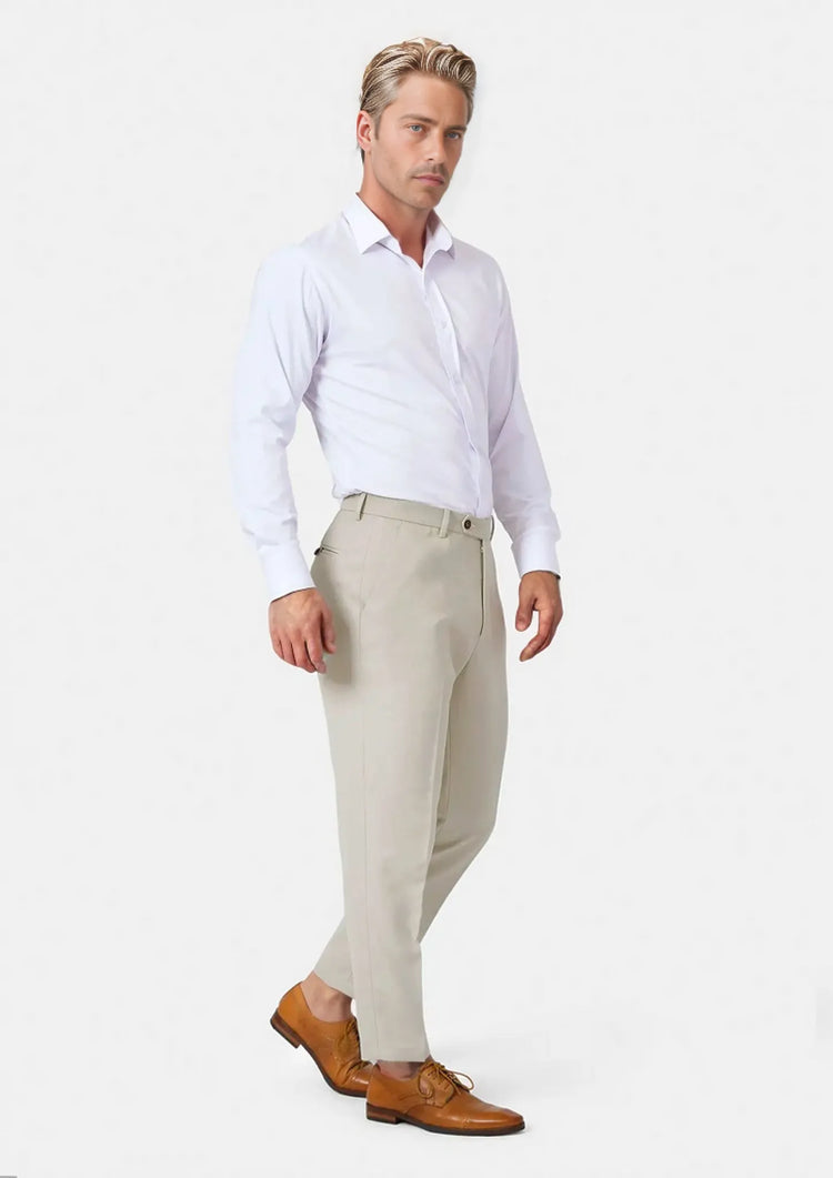 Ivory Cotton Chino Pants - SARTORO