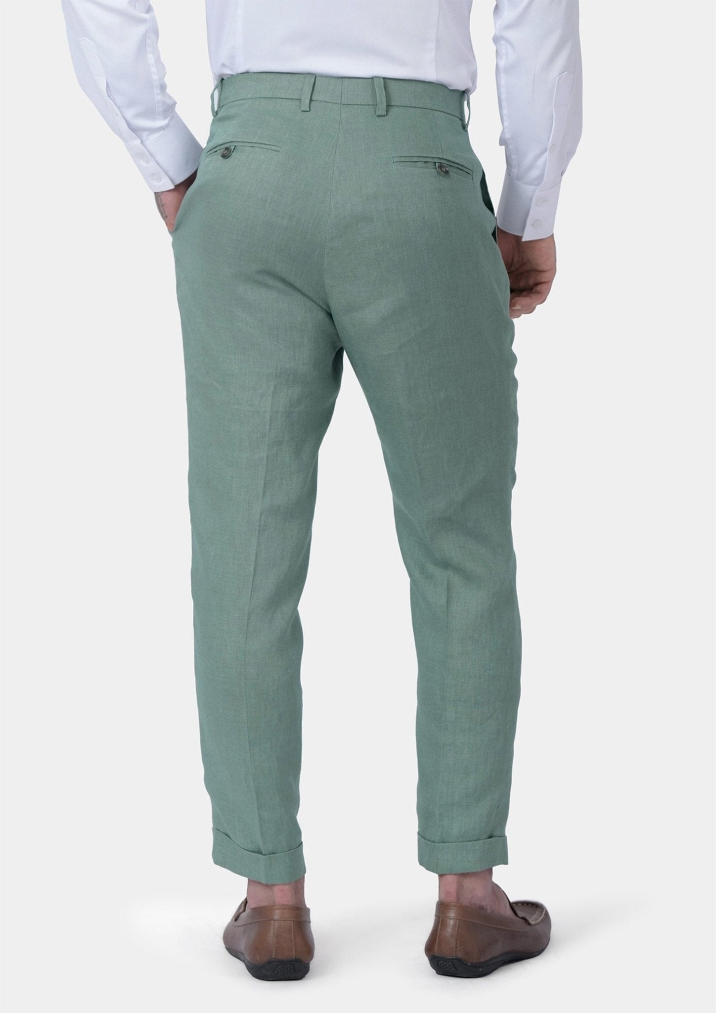 Men's Jade Green Linen Pants | SARTORO Men's Jade Green Linen Pants | SARTORO