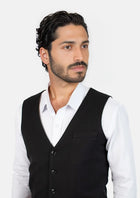 Jet Black Twill Vest - SARTORO426