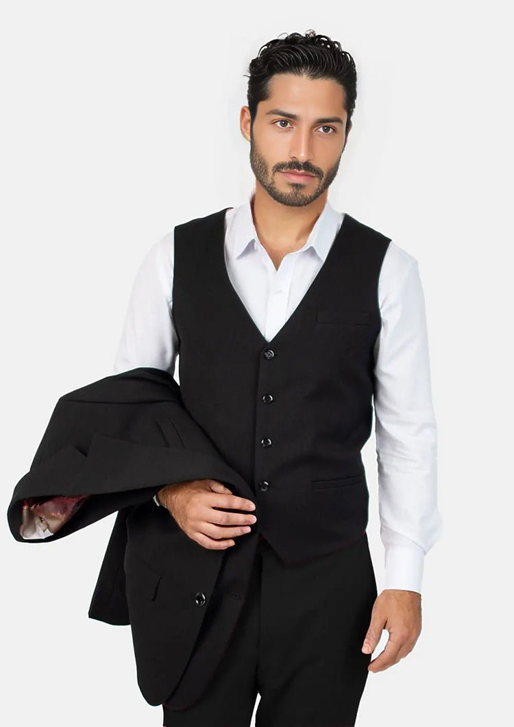 Jet Black Twill Vest - SARTORO7