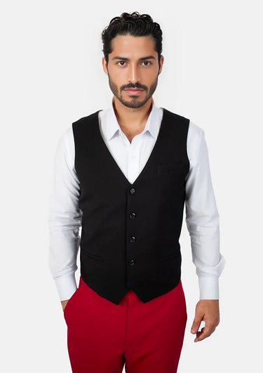 Jet Black Twill Vest - SARTORO