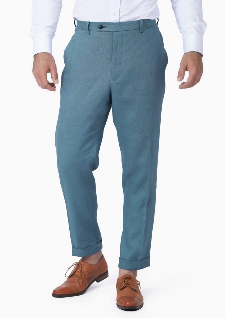 DENNISON Sky Blue Men Flat-Front Mid-Rise Formal Trousers –  dennisonfashionindia