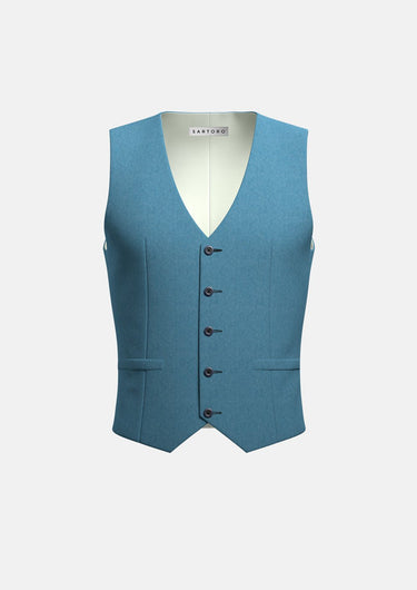 Koi Blue Linen Vest - SARTORO