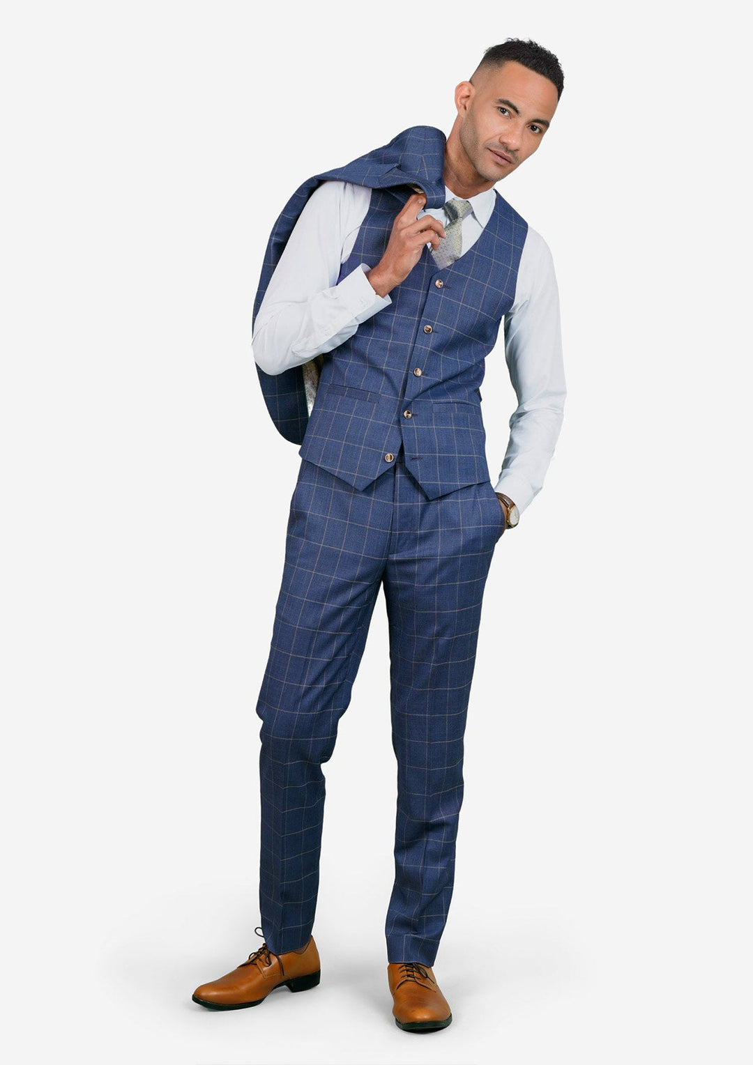 Lapis Blue Windowpane Vest - SARTORO