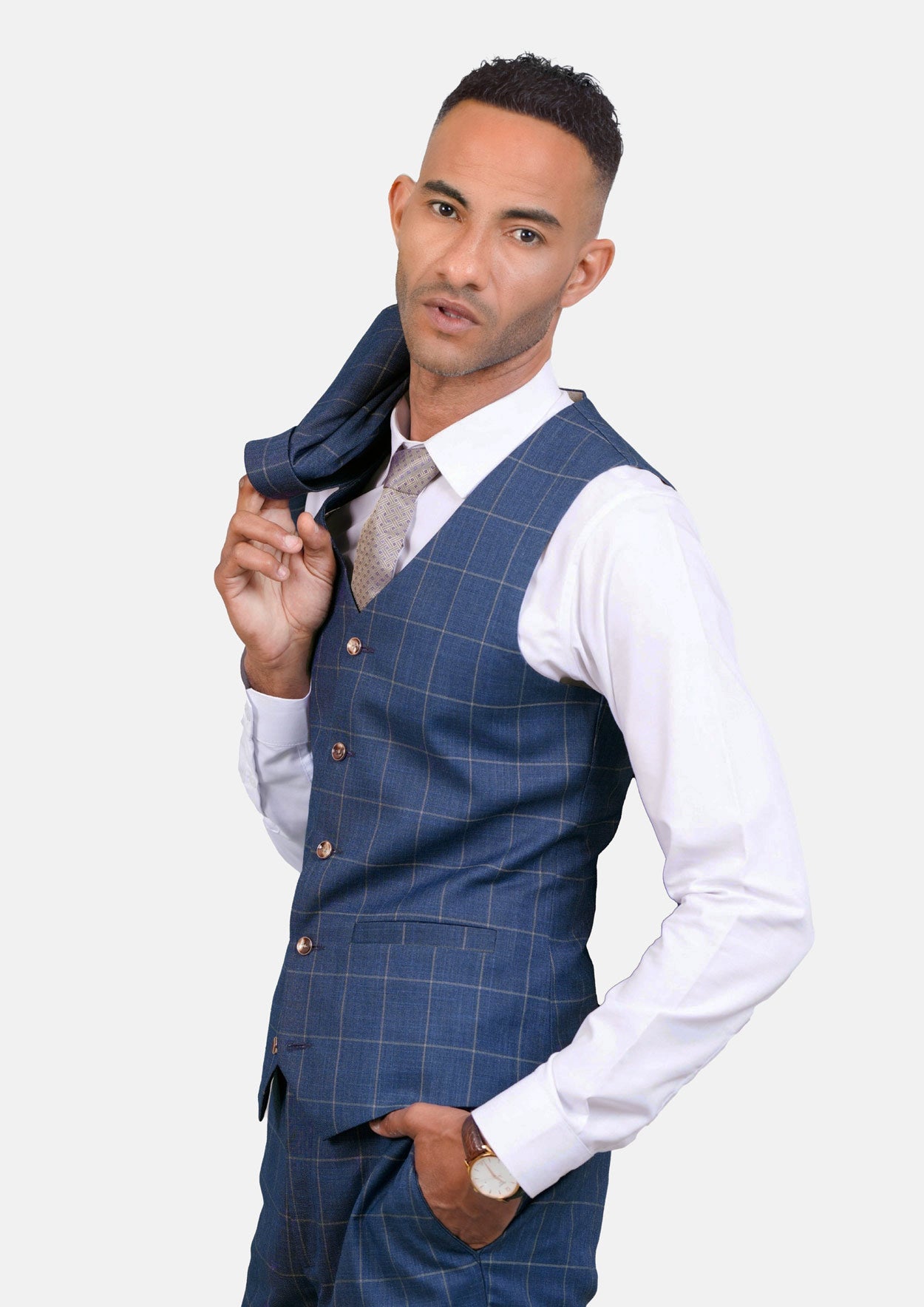 Lapis Blue Windowpane Vest - SARTORO