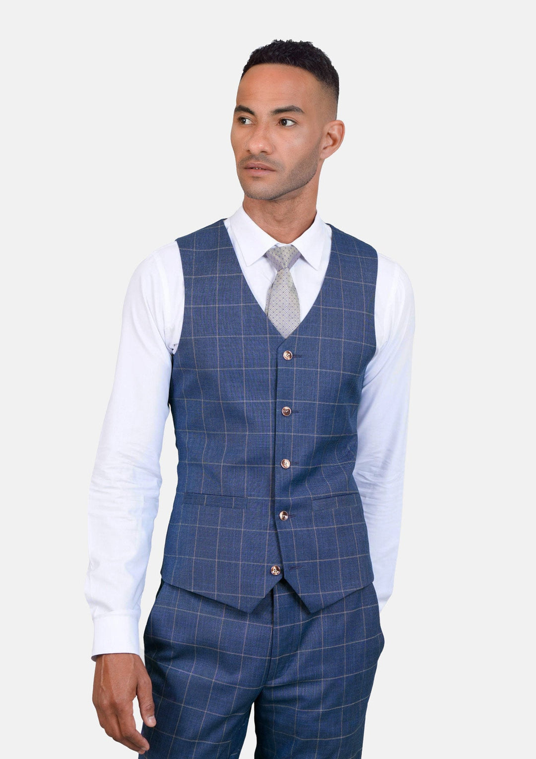 Lapis Blue Windowpane Vest - SARTORO