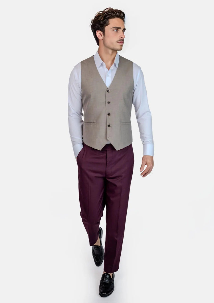 Light Brown Sharkskin Vest - SARTORO918