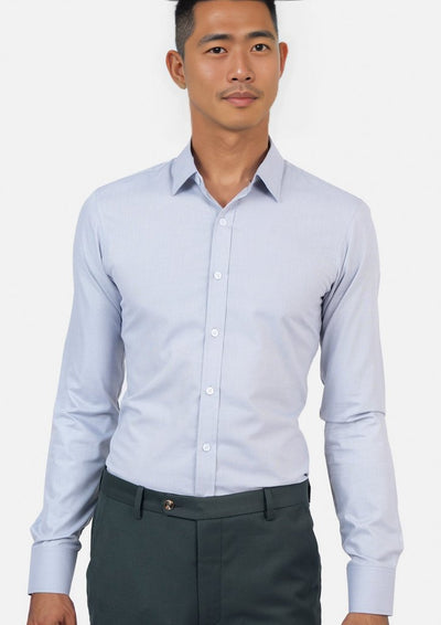 Light Grey Cotton Broadcloth Shirt - SARTORO