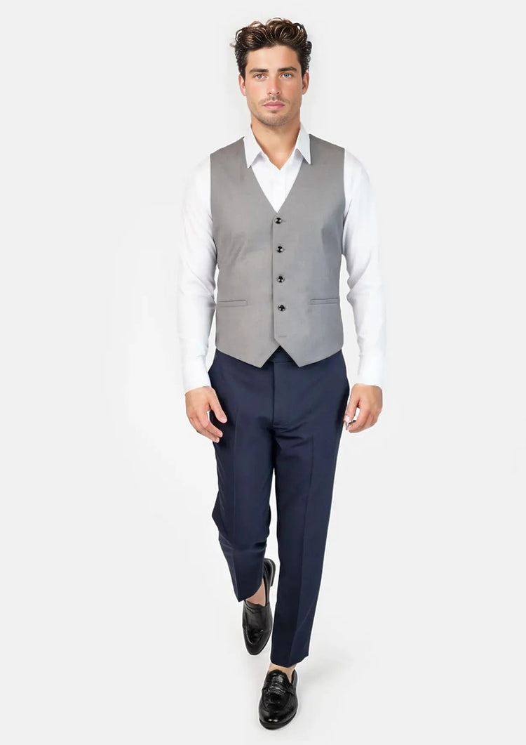 Light Grey Twill Vest - SARTORO374