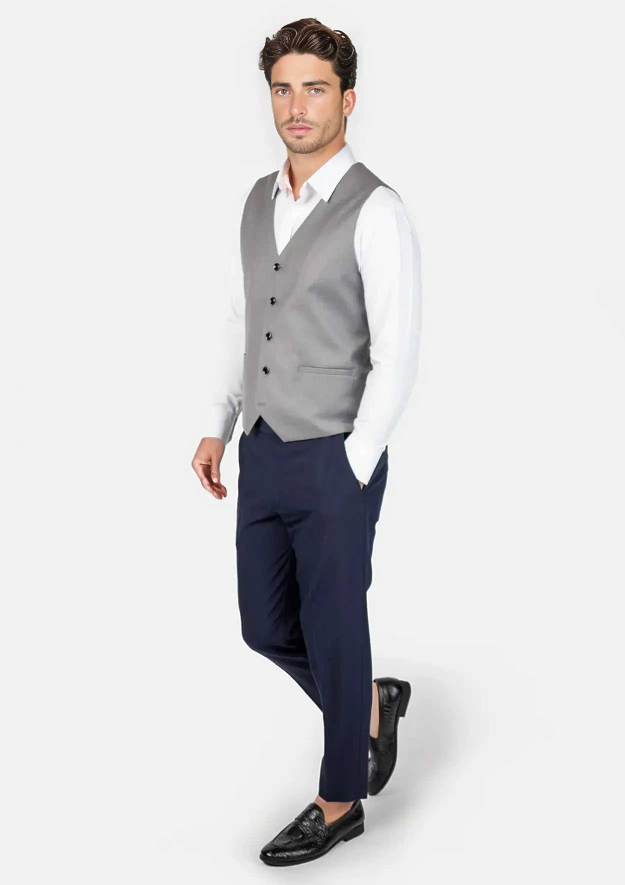 Light Grey Twill Vest - SARTORO