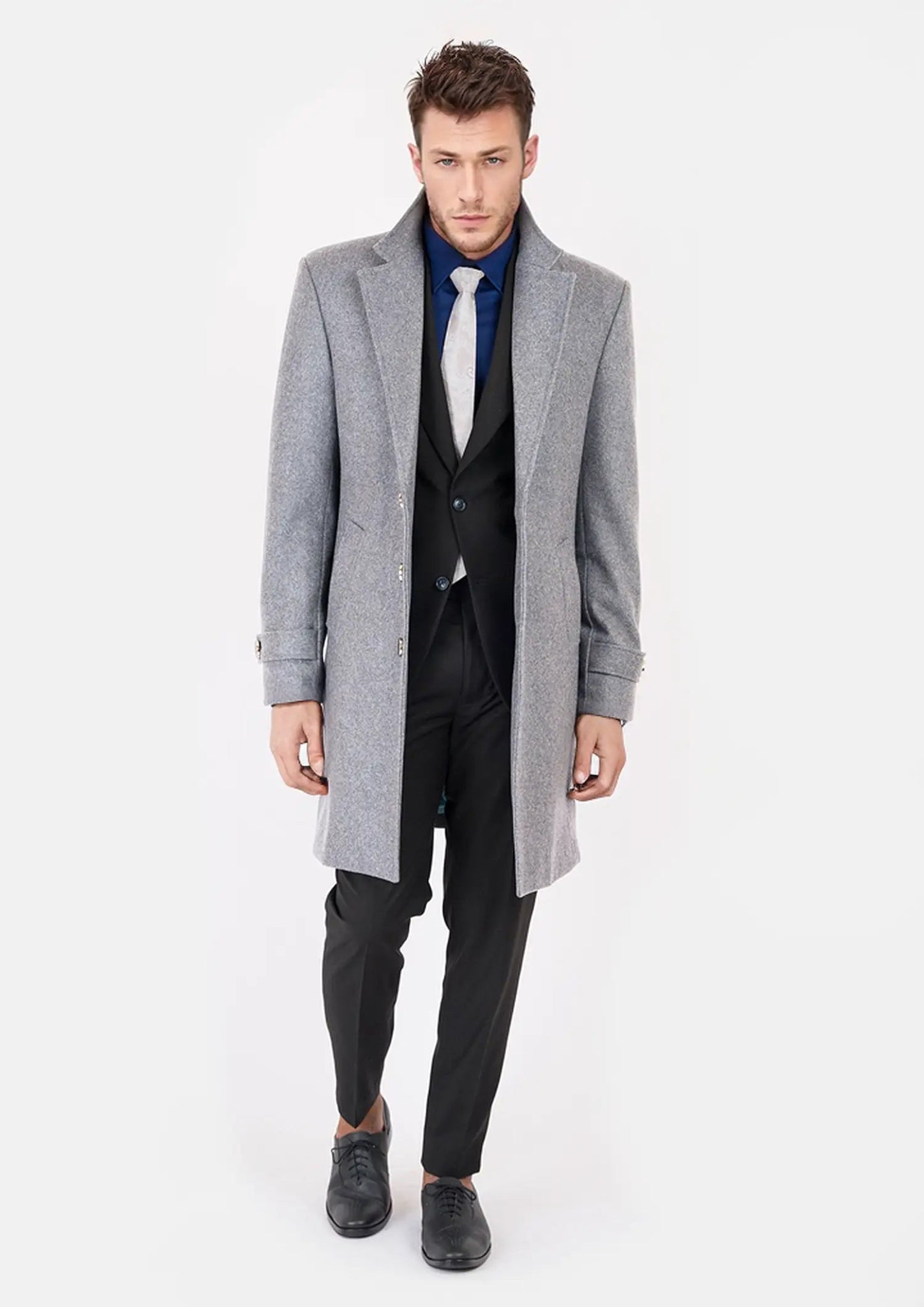 Light Grey Wool Classic Overcoat - SARTORO