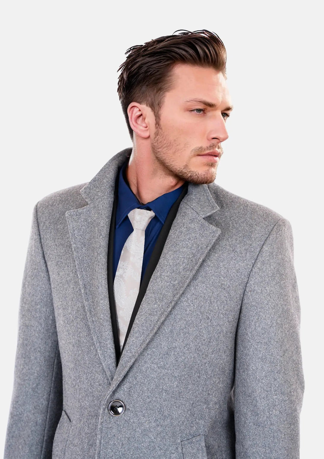 Light Grey Wool Classic Overcoat - SARTORO