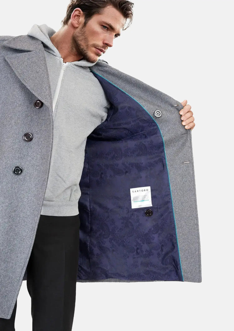 Light Grey Wool Signature Peacoat - SARTORO232