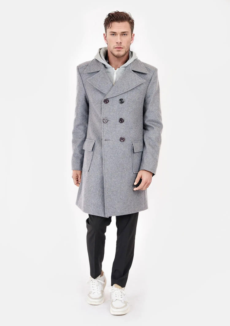 Light Grey Wool Signature Peacoat - SARTORO