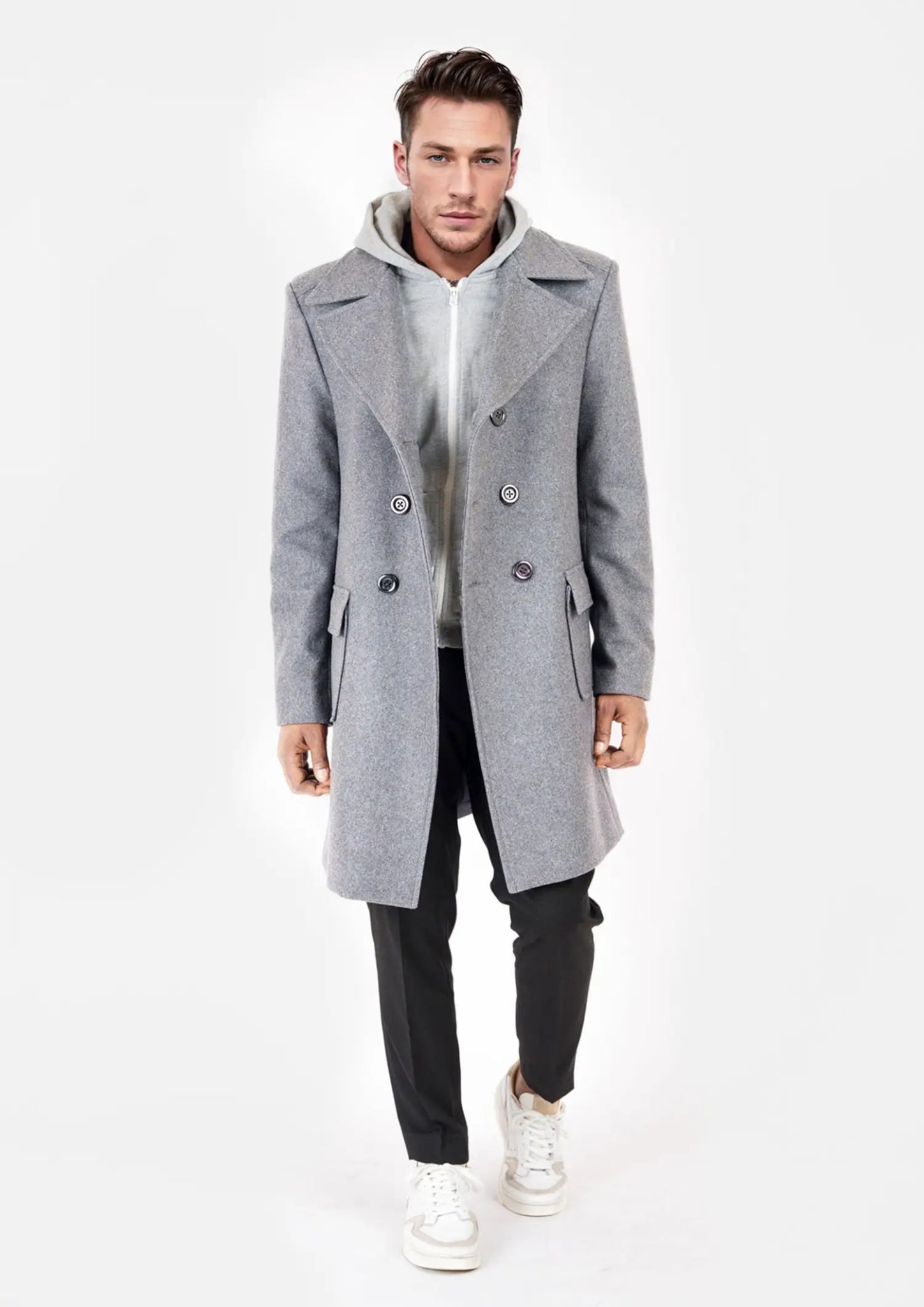 Light Grey Wool Signature Peacoat - SARTORO