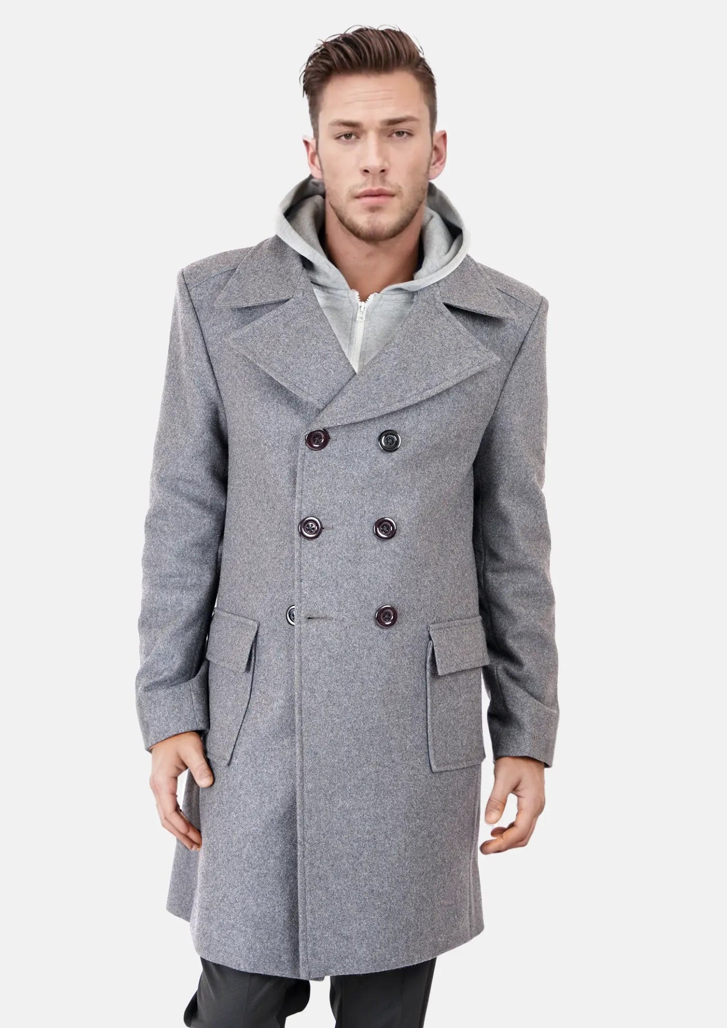 Light Grey Wool Signature Peacoat - SARTORO
